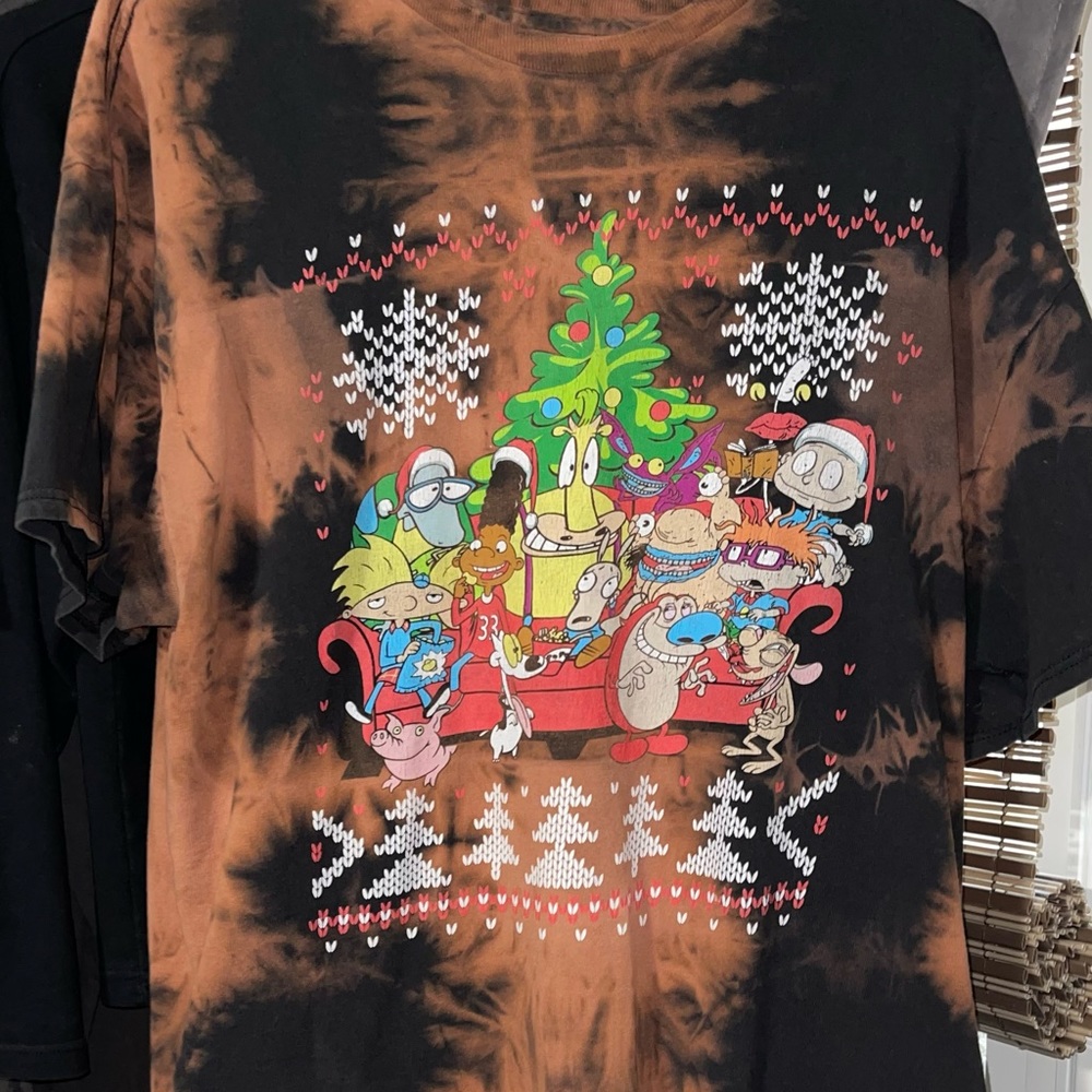 90s vintage cartoons tie die Christmas themed t shirt